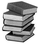 Magazine cutout of a stack of books.